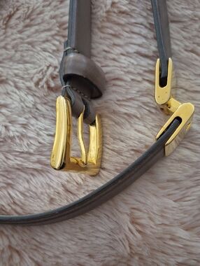 Women’s Brown Leather Belt with Gold Buckle